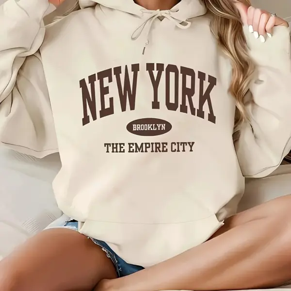 Women's autumn and winter loose casual New York letter pattern printed velvet long sleeved hoodie hooded sweatshirt