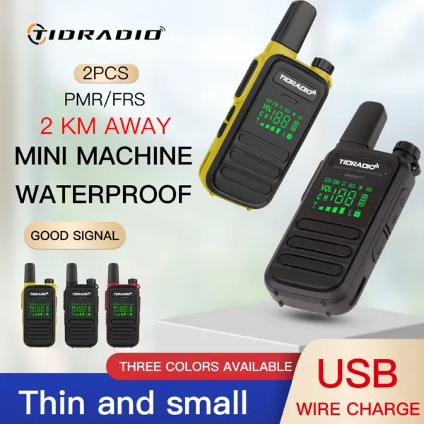 TIDRADIO 2PCS M11 PMR446/ FRS Portable Mini Walkie Talkie IP55 Waterproof Licence-free NOAA Wireless Programming