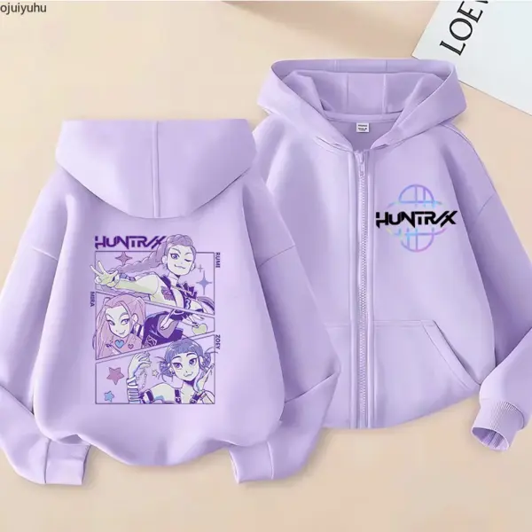 Funny Zip Up Sweatshirts Kpop Demon Hunters Hoodie Children Clothes Kid Girl Boy Sweatshirt Zipper Hoody Baby Casual Top