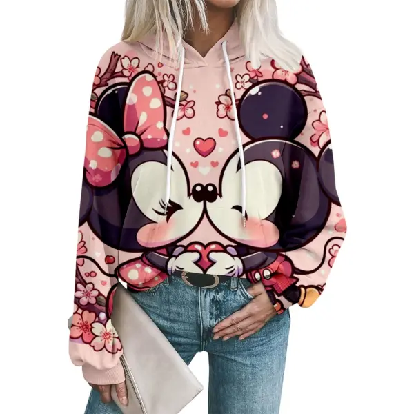 Casual Women's Hoodies Disney Minnie Print Sweatshirts Family Friends Matching Fleece Hoodie Streetwear
