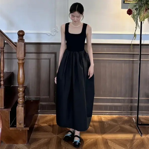 Women Elegant Black Drag Queen Dress Lady Club Socialite Gentle Suspender Dress Female Versatile Retro Holiday Party Long Dress